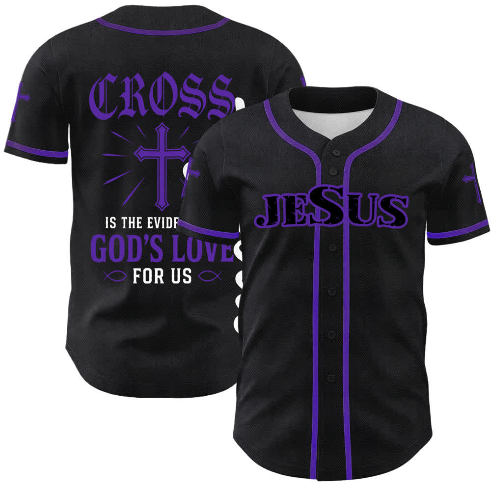 Christianartworkshop Maglia da baseball con croce di Gesù nera e oro con bottoni - Viola - 5XL - image 12