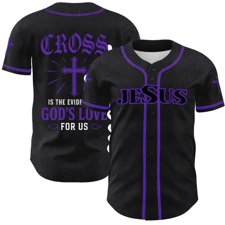 Christianartworkshop Maglia da baseball con croce di Gesù nera e oro con bottoni - Viola - 5XL - image 12