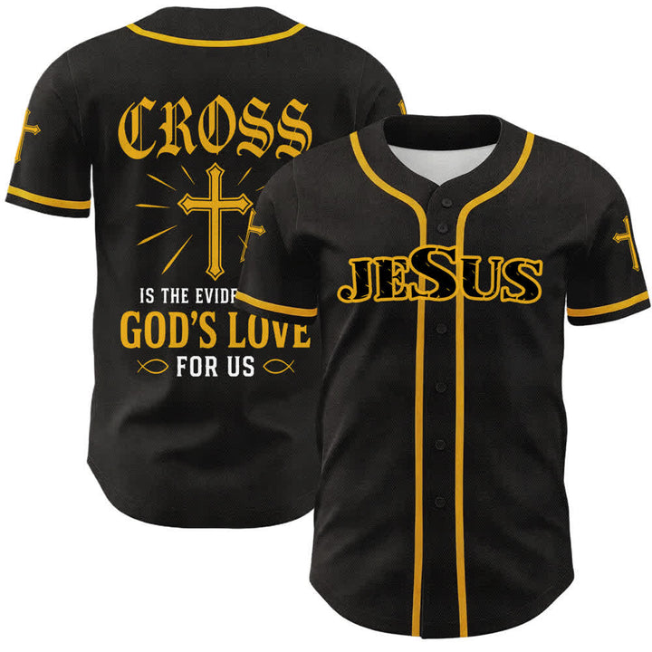 Christianartworkshop Maglia da baseball con croce di Gesù nera e oro con bottoni - Giallo - 5XL - image 0