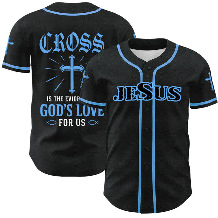 Christianartworkshop Maglia da baseball con croce di Gesù nera e oro con bottoni - Blu celeste - 5XL - image 15