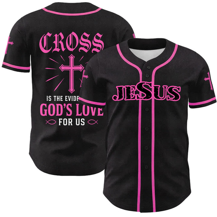 Christianartworkshop Maglia da baseball con croce di Gesù nera e oro con bottoni - Rosa - 5XL - image 9
