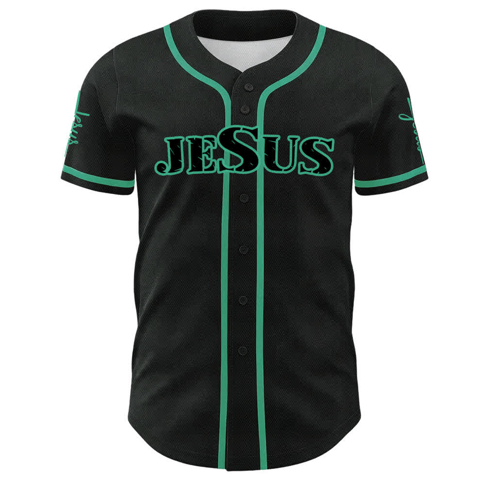 Christianartworkshop Maglia da baseball con bottoni neri e rossi di Gesù - image 8