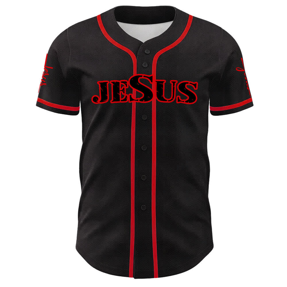 Christianartworkshop Maglia da baseball con bottoni neri e rossi di Gesù - image 2
