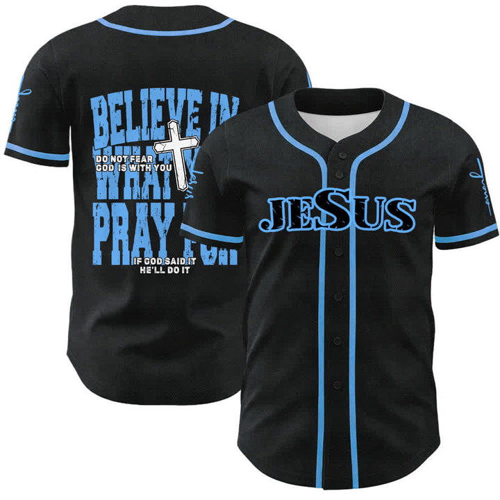 Christianartworkshop Maglia da baseball con bottoni neri e rossi di Gesù - Blu celeste - 5XL - image 15
