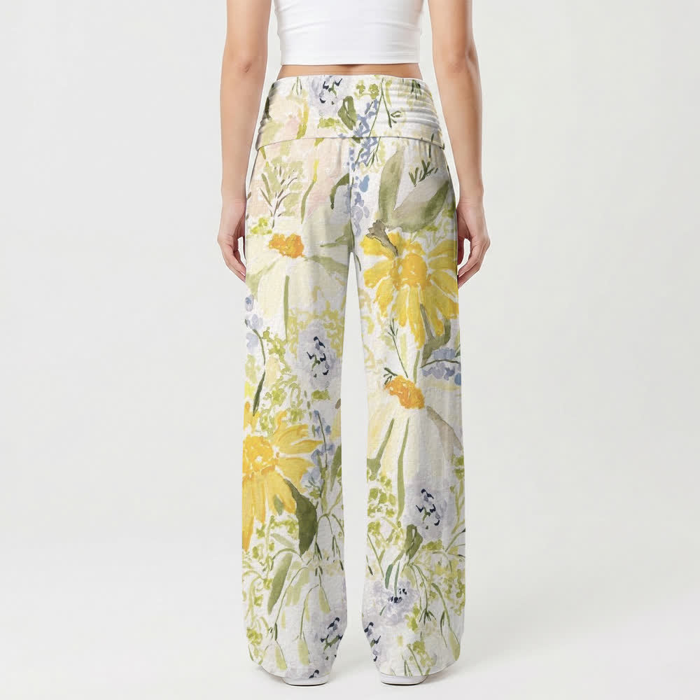 Christianartworkshop Pantaloni da donna a gamba larga con risvolto in vita Meadow Bloom - image 2