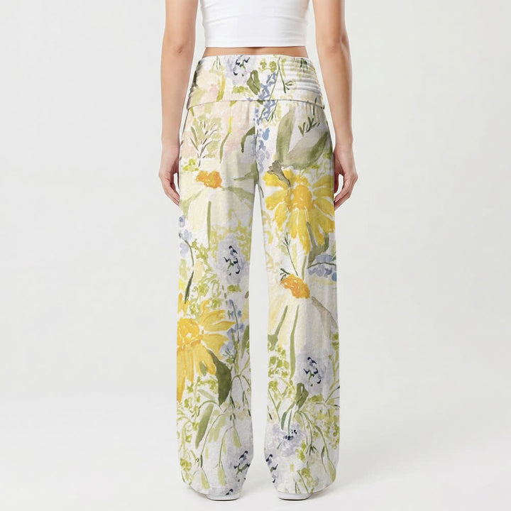 Christianartworkshop Pantaloni da donna a gamba larga con risvolto in vita Meadow Bloom - image 2