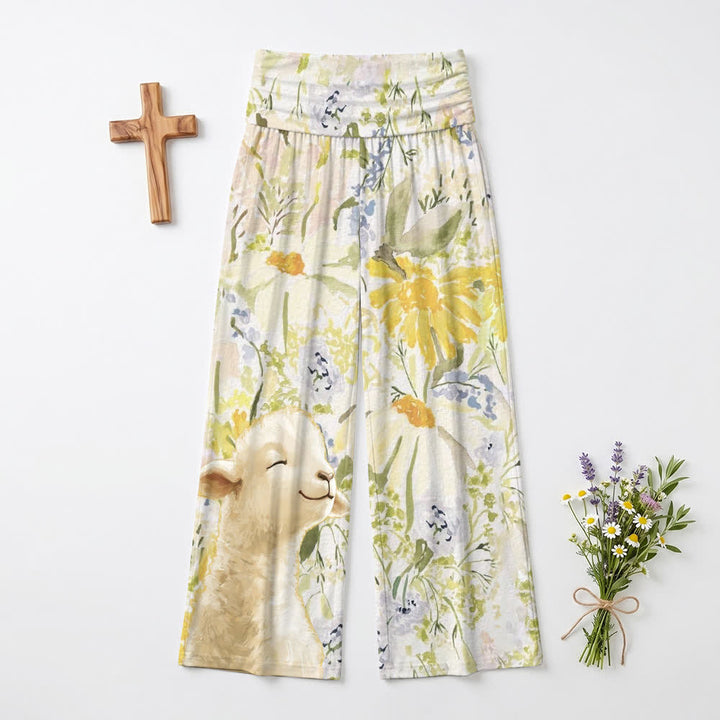Christianartworkshop Pantaloni da donna a gamba larga con risvolto in vita Meadow Bloom - US22,UK/AU26,EU54 - image 0