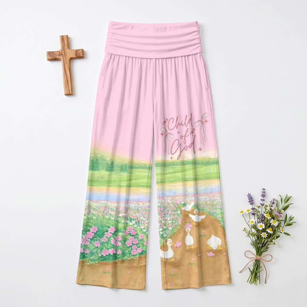 Christianartworkshop Pantaloni da donna a gamba larga con stampa pastorale Child Of God - US22,UK/AU26,EU54 - image 0