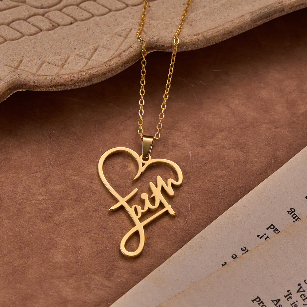 Christianartworkshop Collana con ciondolo a forma di cuore traforato con scritta "Faith": emblema di una speranza celeste duratura. - image 4