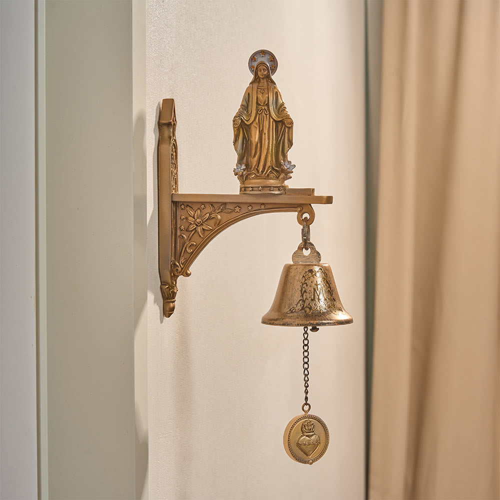 Christianartworkshop Campanello da parete vintage in resina intagliata con statua della Madonna: emblema di un caldo rifugio celeste - image 1