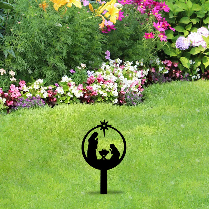 Christianartworkshop Paletto metallico rotondo a forma di Sacra Famiglia per il giardino: simbolo di calda e sacra grazia notturna per il giardino - image 11