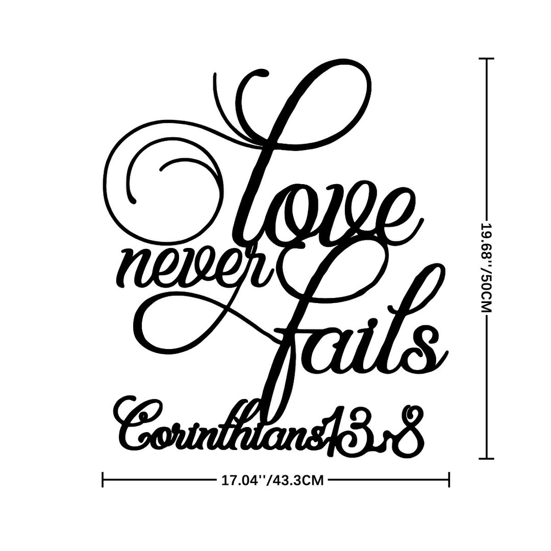 Decorazione da parete in metallo Christianartworkshop Flourish Script Love Never Fails: emblema dell'eterno affetto celeste. - 17,04"*19,68"*0,05'' / 43,3*50*0,12 cm - image 7
