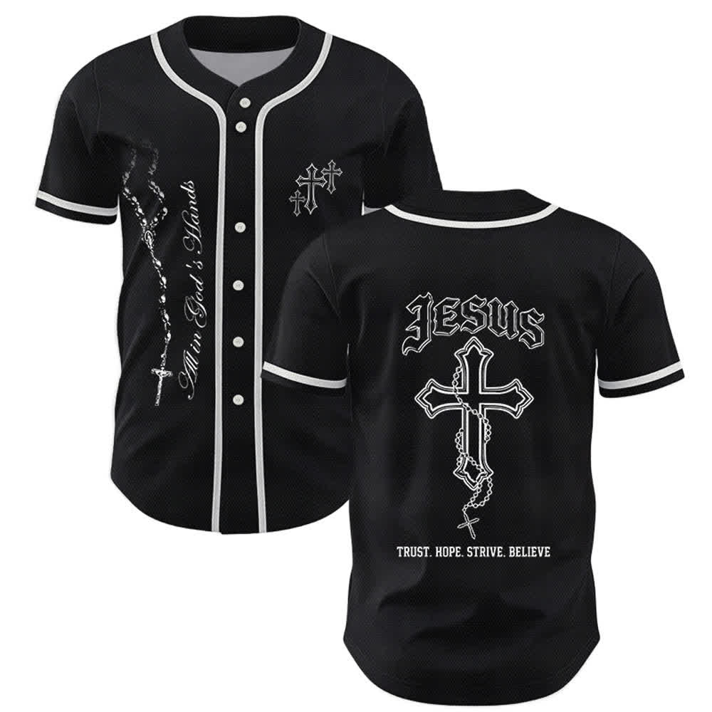 Christianartworkshop Trust Hope Strive Believe All In God's Hands Faith Motif Maglia da baseball unisex - Nero - 5XL - image 7
