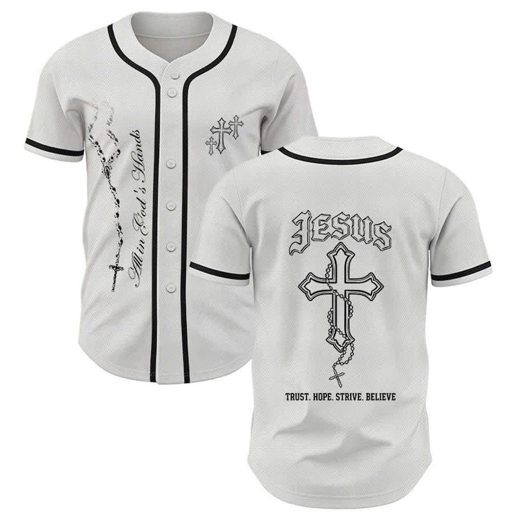 Christianartworkshop Trust Hope Strive Believe All In God's Hands Faith Motif Maglia da baseball unisex - Bianco - 5XL - image 14