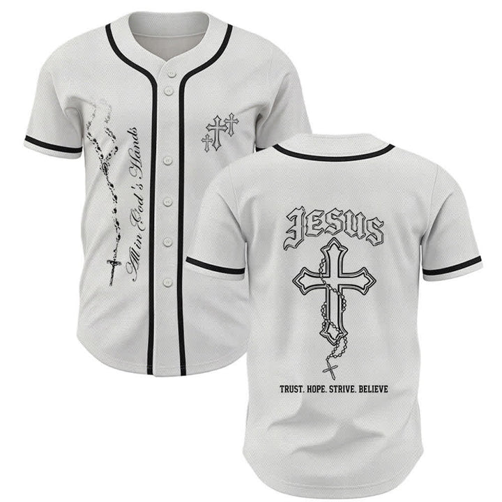 Christianartworkshop Trust Hope Strive Believe All In God's Hands Faith Motif Maglia da baseball unisex - Bianco - 5XL - image 14