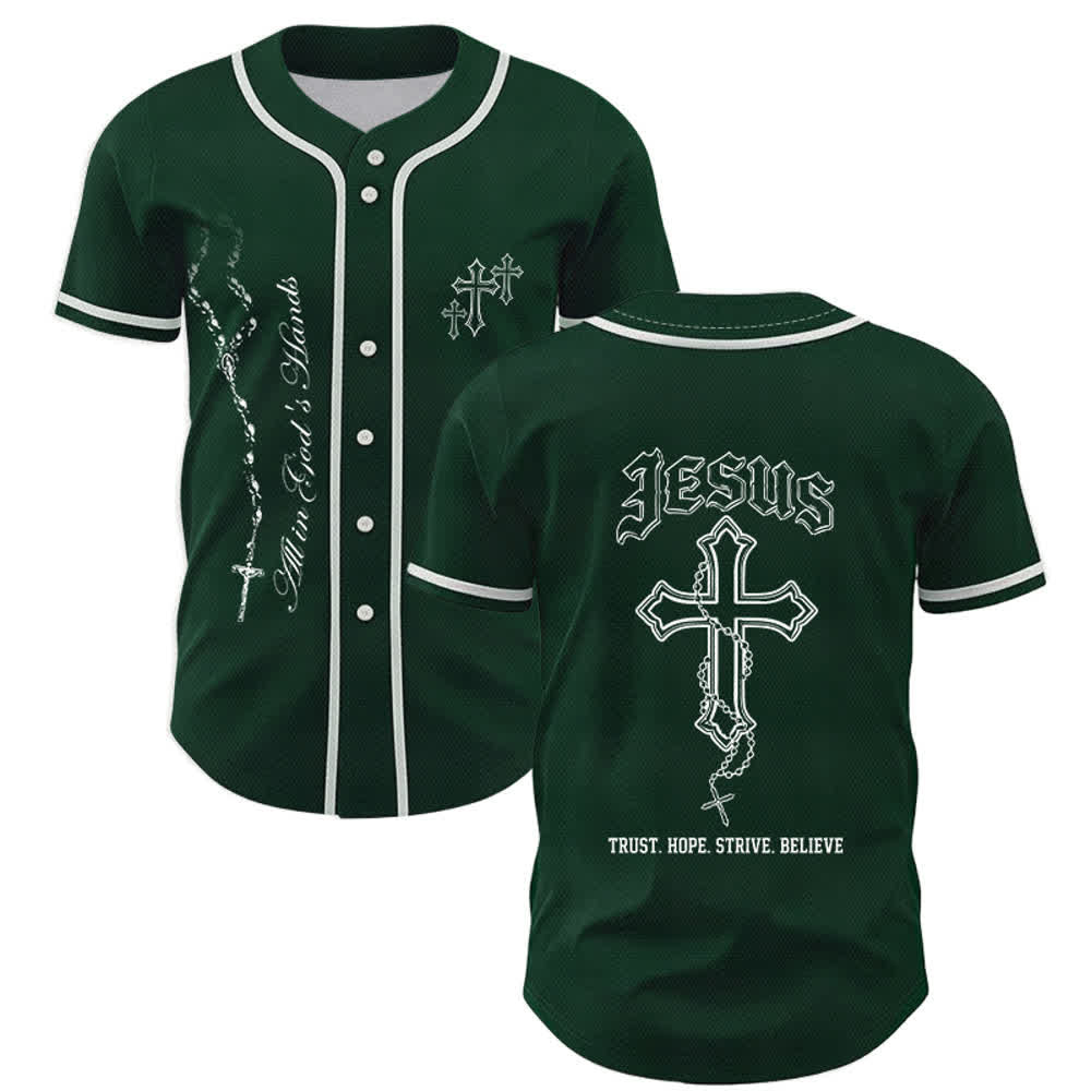 Christianartworkshop Trust Hope Strive Believe All In God's Hands Faith Motif Maglia da baseball unisex - Verde - 5XL - image 42