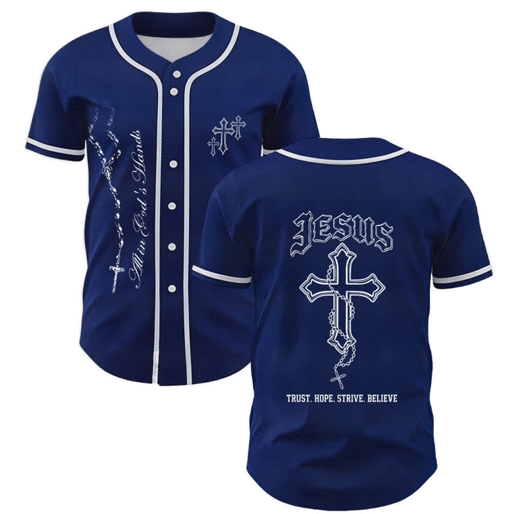 Christianartworkshop Trust Hope Strive Believe All In God's Hands Faith Motif Maglia da baseball unisex - Blu navy - 5XL - image 21
