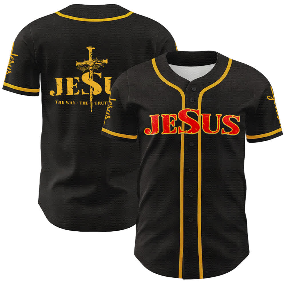 Christianartworkshop Maglia da baseball con croce di Gesù, chiodo e corona di spine - Gesù Rosso - D'oro - 5XL - image 32