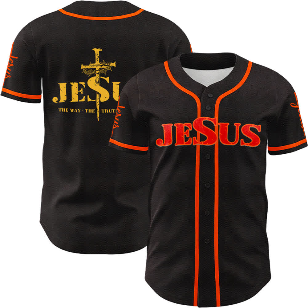 Christianartworkshop Maglia da baseball con croce di Gesù, chiodo e corona di spine - Gesù Rosso - Arancia - 5XL - image 45
