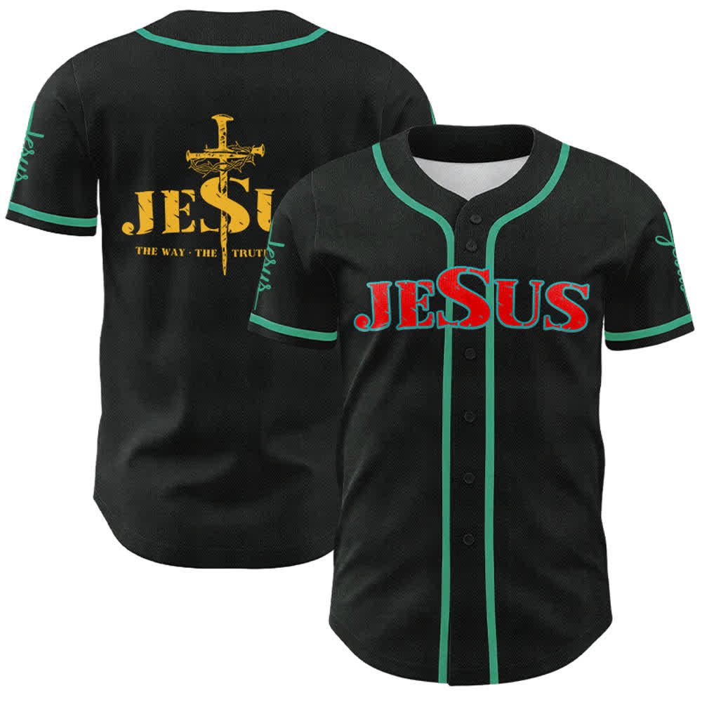 Christianartworkshop Maglia da baseball con croce di Gesù, chiodo e corona di spine - Gesù Rosso - Lago Blu - 5XL - image 48