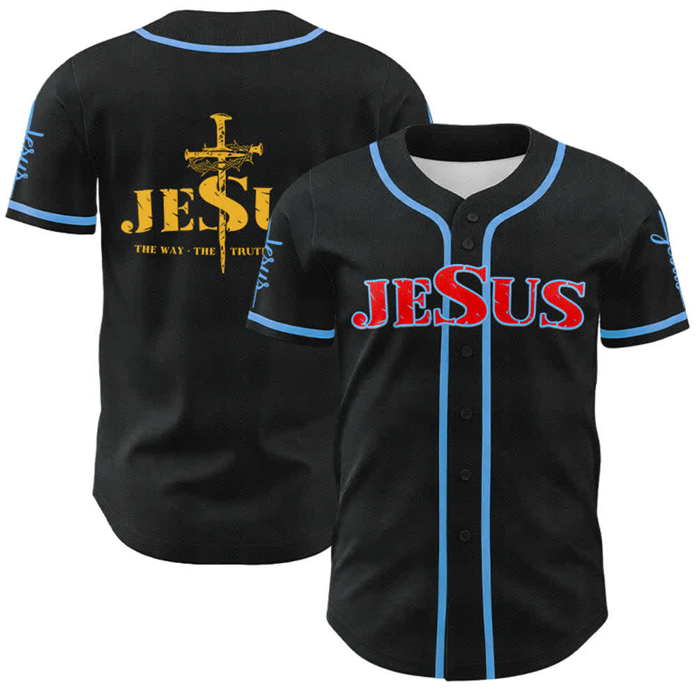 Christianartworkshop Maglia da baseball con croce di Gesù, chiodo e corona di spine - Gesù Rosso - Blu celeste - 5XL - image 51