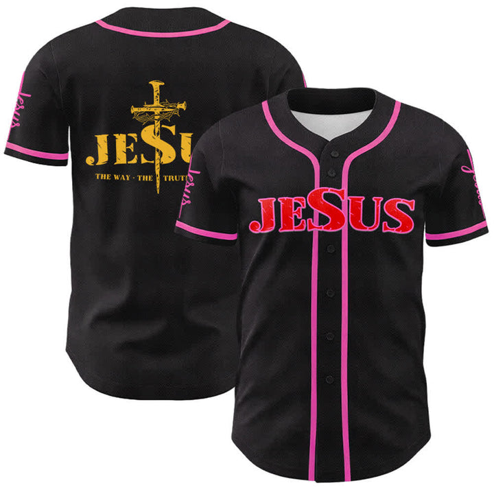 Christianartworkshop Maglia da baseball con croce di Gesù, chiodo e corona di spine - Gesù Rosso - Rosa - 5XL - image 54