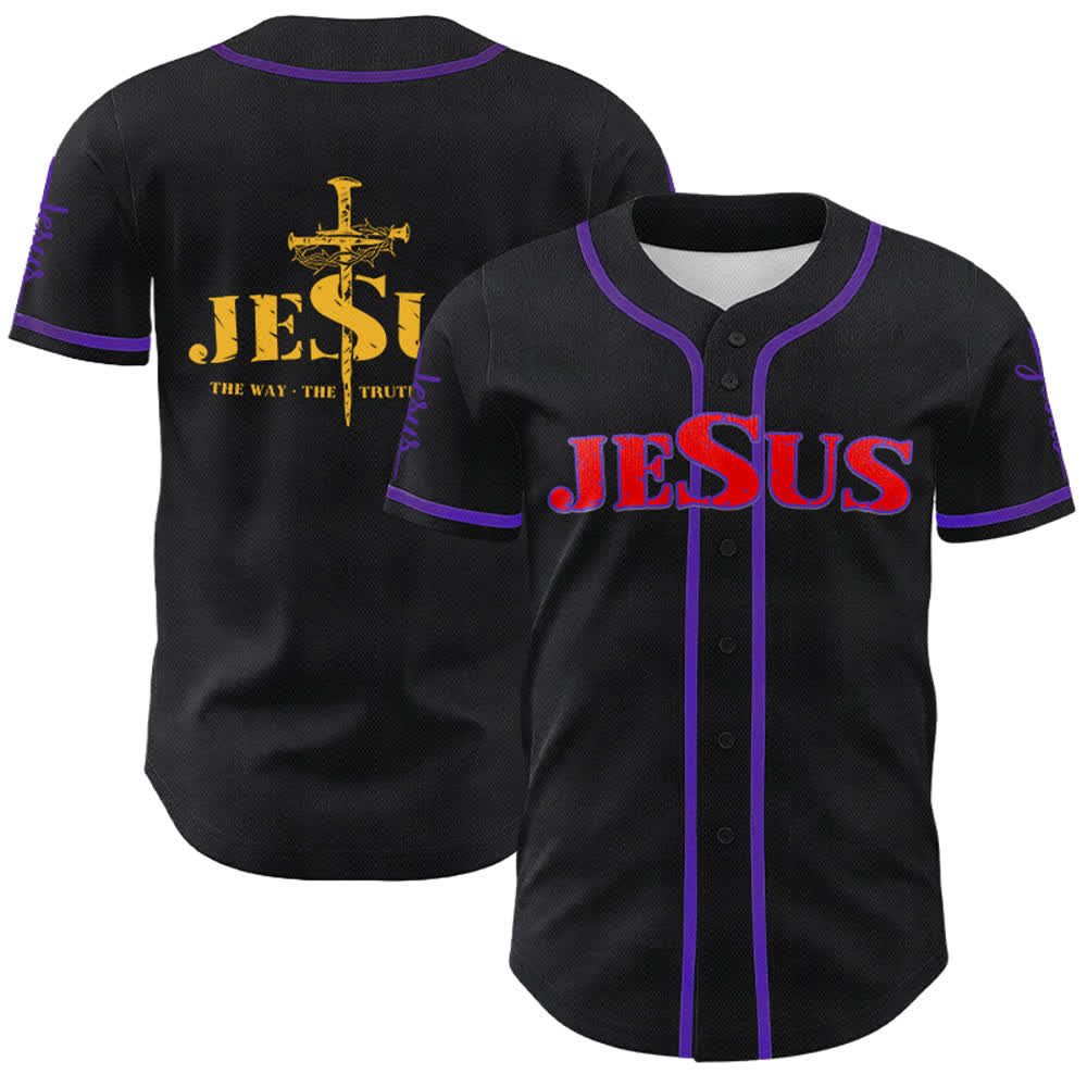 Christianartworkshop Maglia da baseball con croce di Gesù, chiodo e corona di spine - Gesù Rosso - Viola - 5XL - image 60