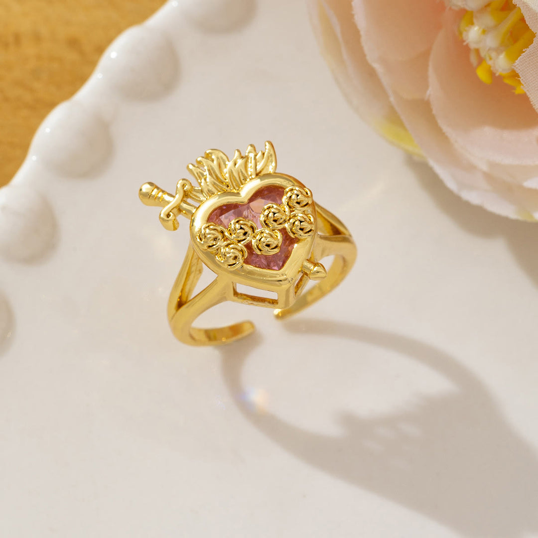 Anello aperto regolabile con Sacro Cuore decorato Christianartworkshop : emblema di sconfinata compassione celeste. - C (Adatto per taglie americane dalla 7 alla 15) - image 3