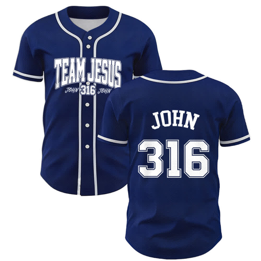 Christianartworkshop Sporty Team Jesus John 316 Inspirational Scripture Statement Unisex Baseball Jersey - Blu navy - 5XL - image 0