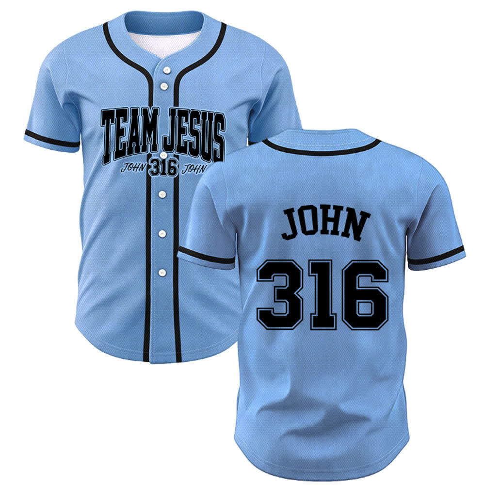 Christianartworkshop Sporty Team Jesus John 316 Inspirational Scripture Statement Unisex Baseball Jersey - Blu - 5XL - image 35