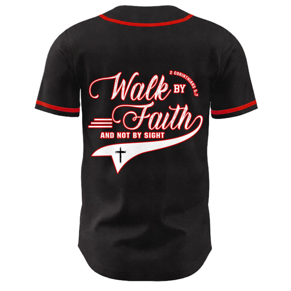 Christianartworkshop Cammina per fede e non per vista Maglia da baseball unisex con grafica della croce e citazioni bibliche - image 2