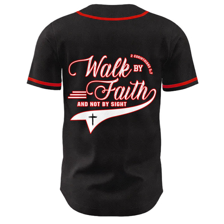 Christianartworkshop Cammina per fede e non per vista Maglia da baseball unisex con grafica della croce e citazioni bibliche - image 2