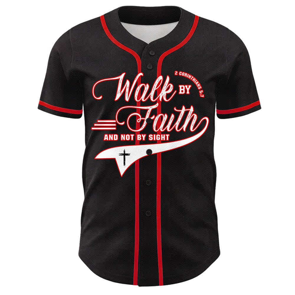Christianartworkshop Cammina per fede e non per vista Maglia da baseball unisex con grafica della croce e citazioni bibliche - image 1