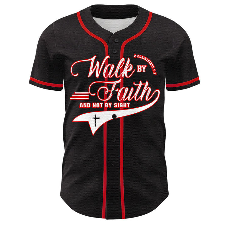 Christianartworkshop Cammina per fede e non per vista Maglia da baseball unisex con grafica della croce e citazioni bibliche - image 1