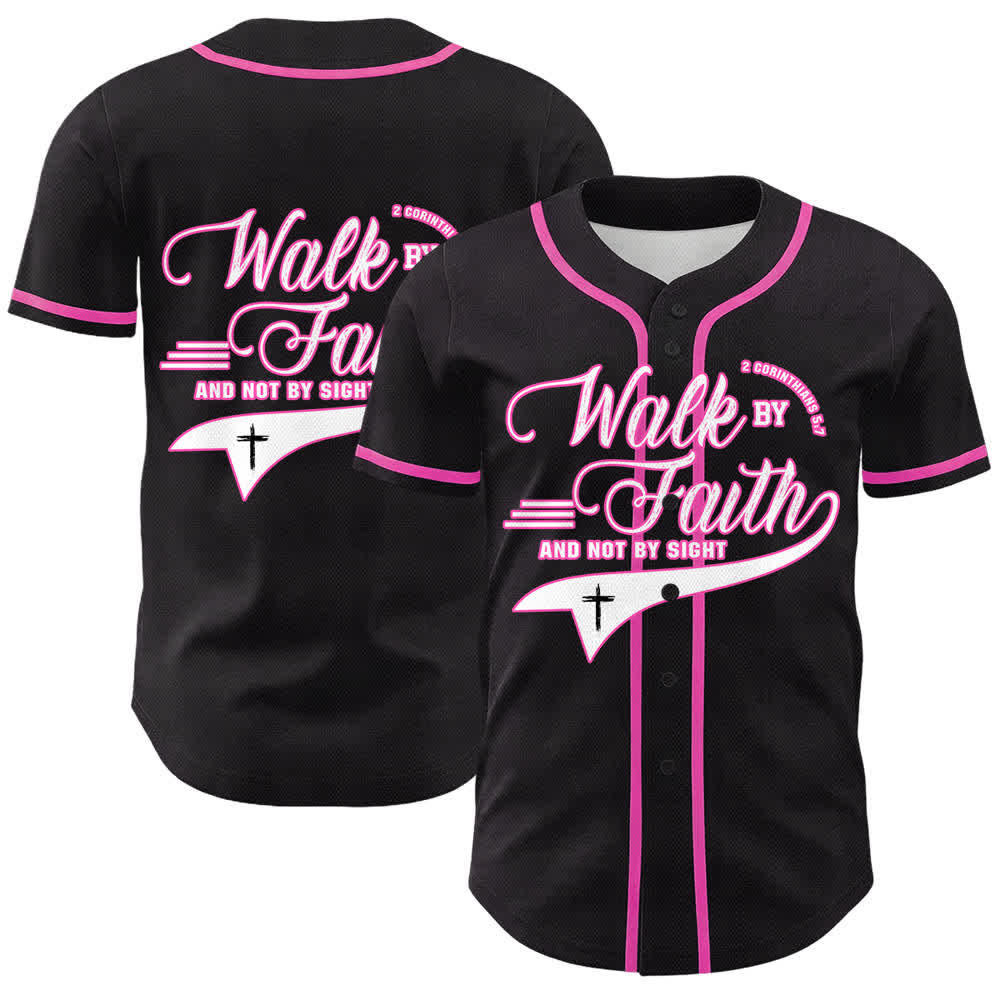 Christianartworkshop Cammina per fede e non per vista Maglia da baseball unisex con grafica della croce e citazioni bibliche - Rosa - 5XL - image 18