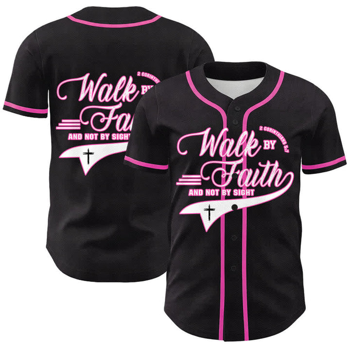 Christianartworkshop Cammina per fede e non per vista Maglia da baseball unisex con grafica della croce e citazioni bibliche - Rosa - 5XL - image 18