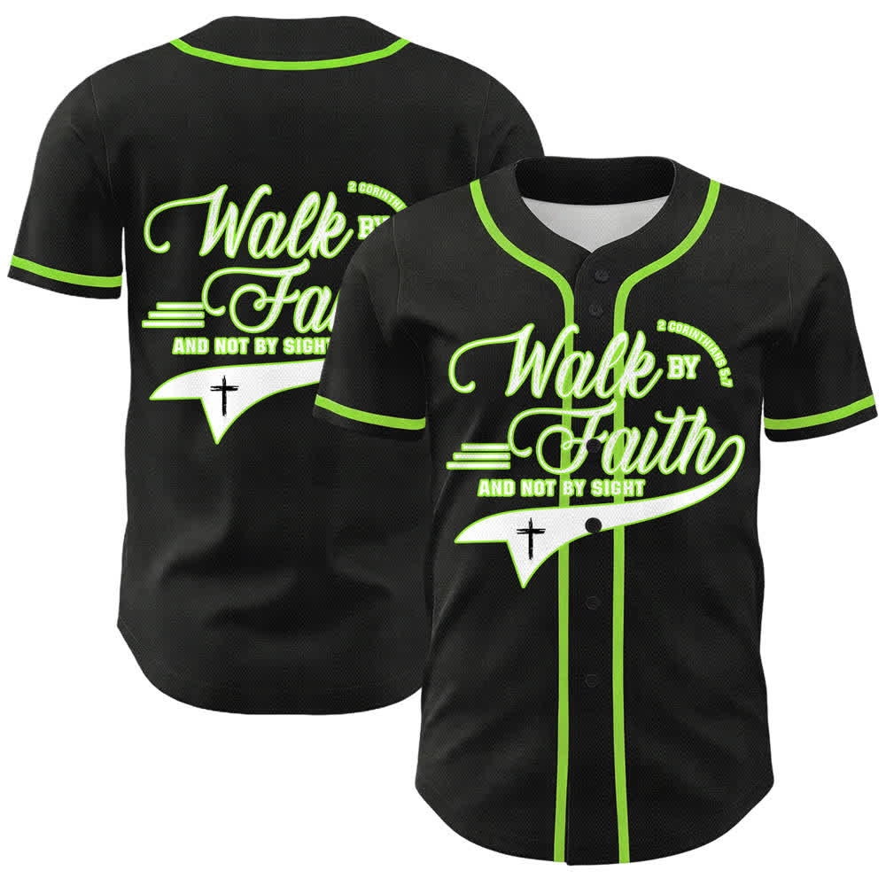 Christianartworkshop Cammina per fede e non per vista Maglia da baseball unisex con grafica della croce e citazioni bibliche - Verde - 5XL - image 21