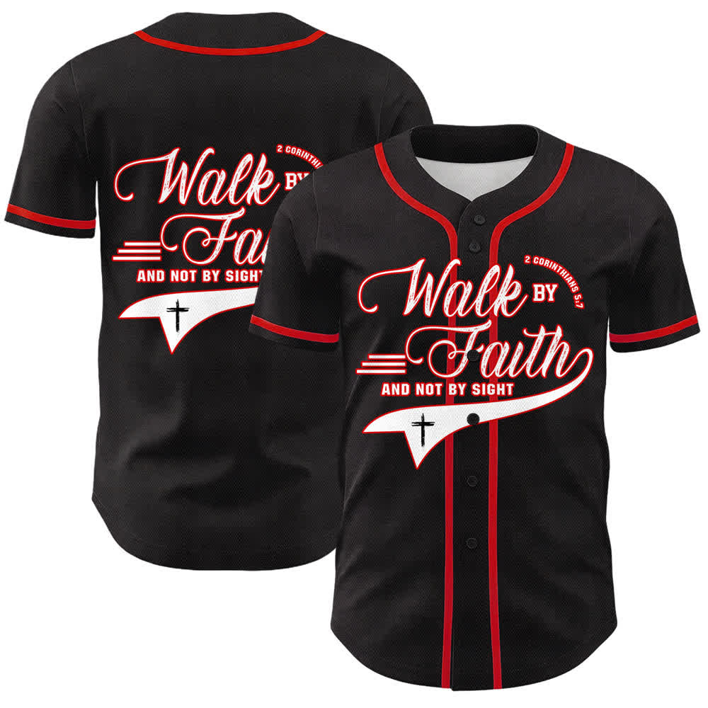Christianartworkshop Cammina per fede e non per vista Maglia da baseball unisex con grafica della croce e citazioni bibliche - Rosso - 5XL - image 0