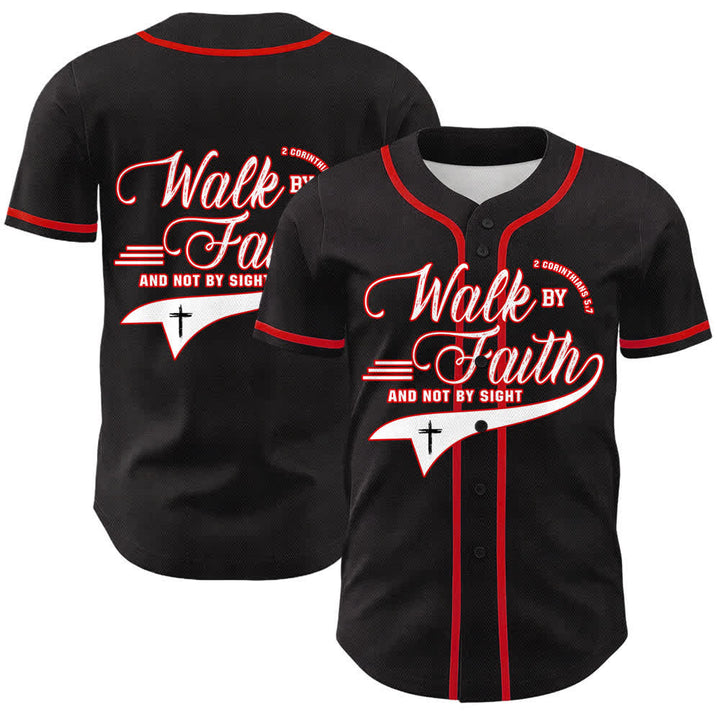 Christianartworkshop Cammina per fede e non per vista Maglia da baseball unisex con grafica della croce e citazioni bibliche - Rosso - 5XL - image 0