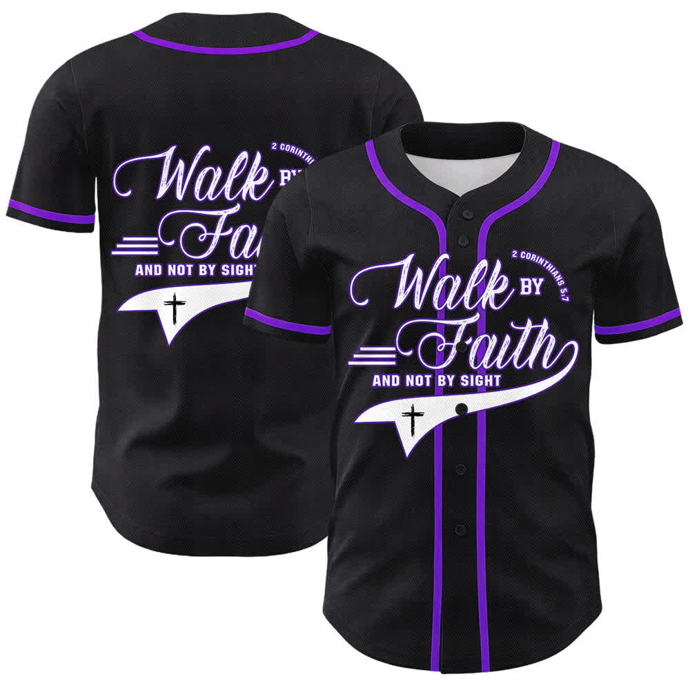 Christianartworkshop Cammina per fede e non per vista Maglia da baseball unisex con grafica della croce e citazioni bibliche - Viola - 5XL - image 24