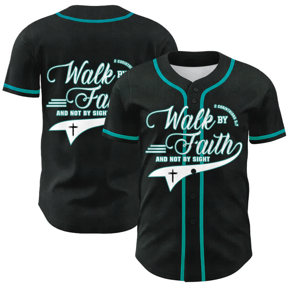 Christianartworkshop Cammina per fede e non per vista Maglia da baseball unisex con grafica della croce e citazioni bibliche - Lago Blu - 5XL - image 12