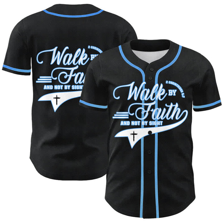 Christianartworkshop Cammina per fede e non per vista Maglia da baseball unisex con grafica della croce e citazioni bibliche - Blu celeste - 5XL - image 15
