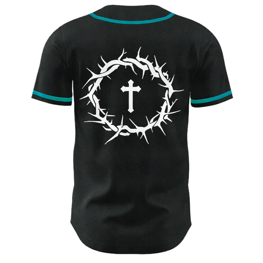 Christianartworkshop Fede al di sopra della paura Corona di spine Croce Grafica Scrittura Maglia da baseball unisex - image 14
