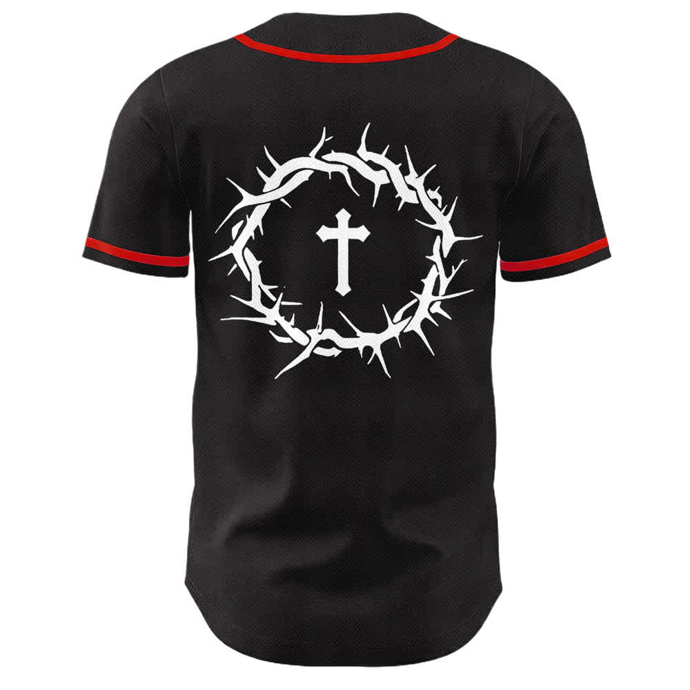 Christianartworkshop Fede al di sopra della paura Corona di spine Croce Grafica Scrittura Maglia da baseball unisex - image 8
