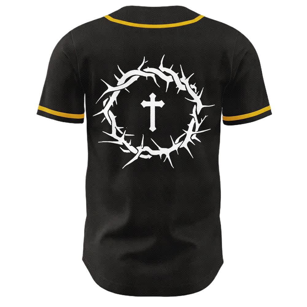 Christianartworkshop Fede al di sopra della paura Corona di spine Croce Grafica Scrittura Maglia da baseball unisex - image 2