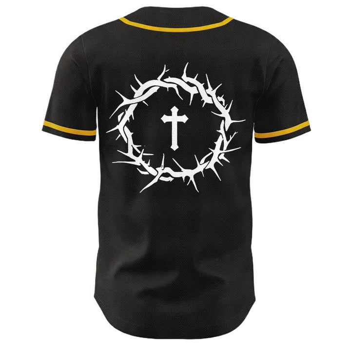 Christianartworkshop Fede al di sopra della paura Corona di spine Croce Grafica Scrittura Maglia da baseball unisex - image 2