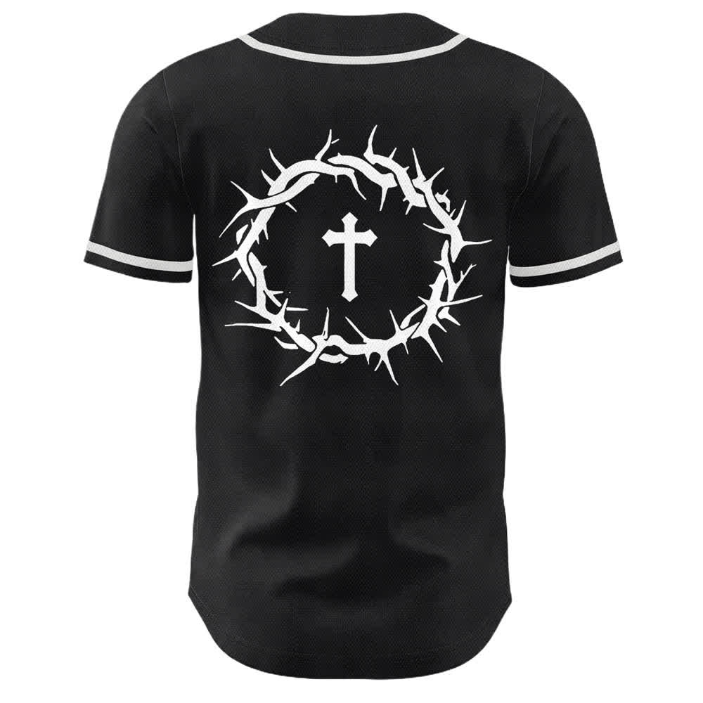 Christianartworkshop Fede al di sopra della paura Corona di spine Croce Grafica Scrittura Maglia da baseball unisex - image 5