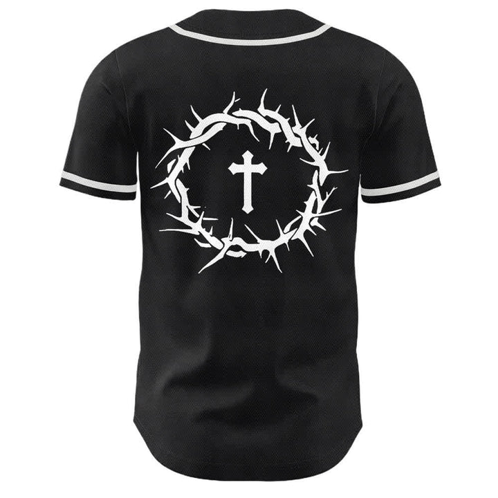 Christianartworkshop Fede al di sopra della paura Corona di spine Croce Grafica Scrittura Maglia da baseball unisex - image 5