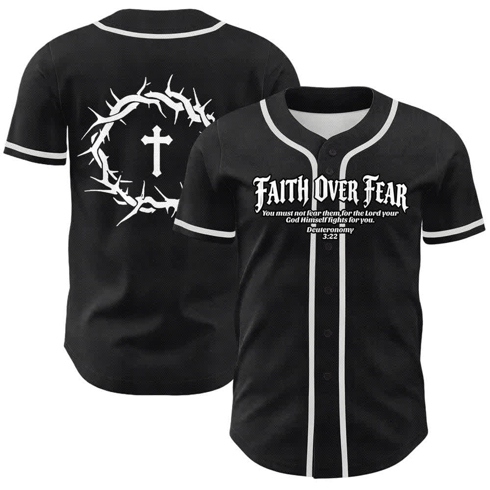 Christianartworkshop Fede al di sopra della paura Corona di spine Croce Grafica Scrittura Maglia da baseball unisex - Bianco - 5XL - image 3