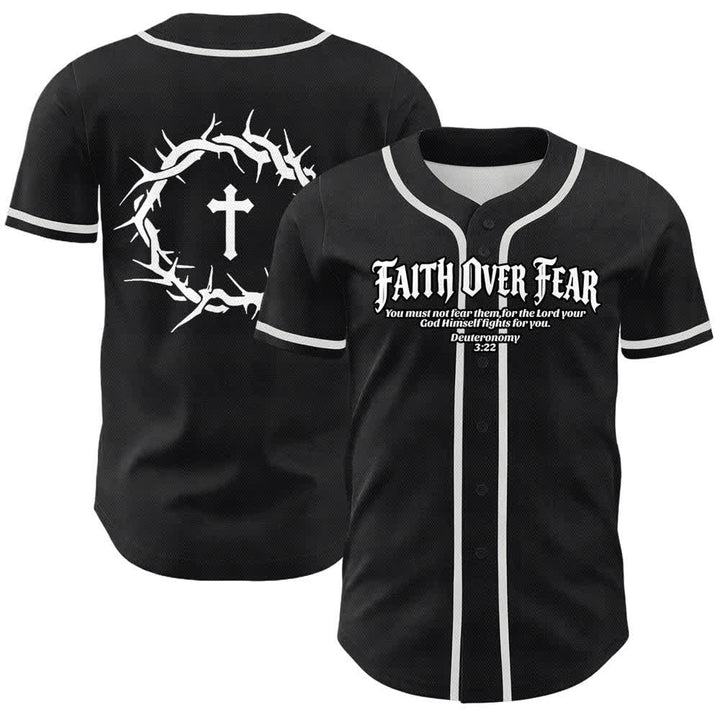 Christianartworkshop Fede al di sopra della paura Corona di spine Croce Grafica Scrittura Maglia da baseball unisex - Bianco - 5XL - image 3